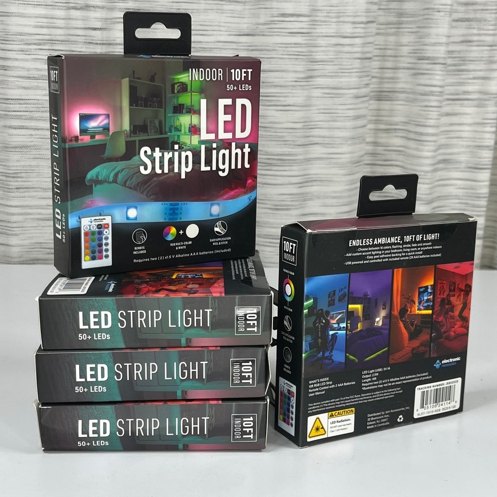 Electronic Necessities 10ft Indoor LED Strip Light RGB Multi-Color Remote 5 Pack
